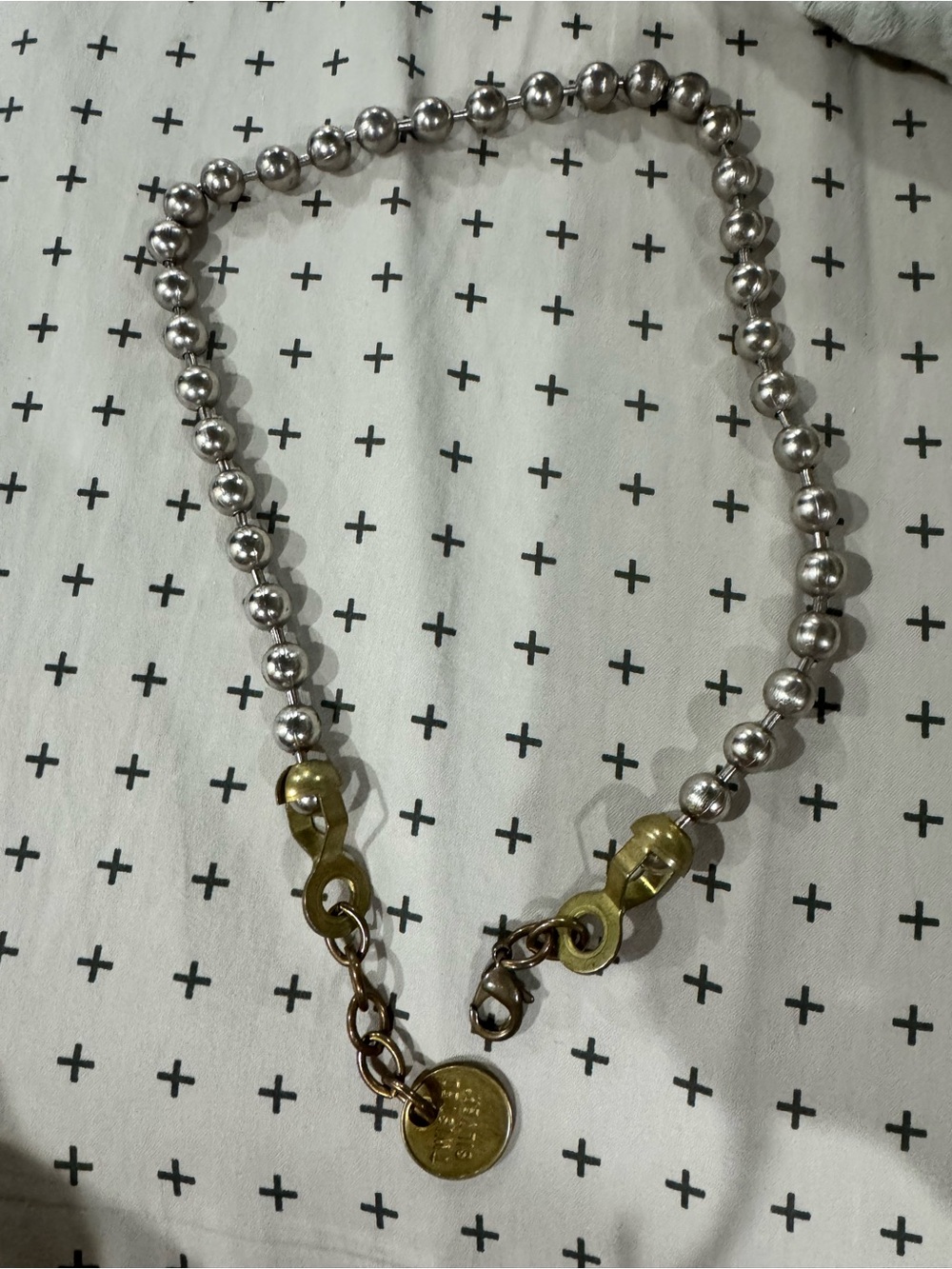 Two-Tone Silver Bead Necklace with Gold Accents